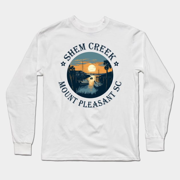 Shem Creek Sunset Mount Pleasant SC Long Sleeve T-Shirt by SubtleSplit